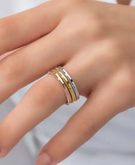 Gümüş 3 Renk Ajda Kadın Yüzük