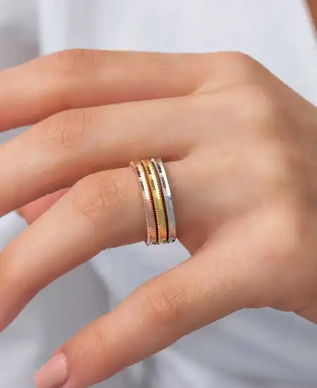 Gümüş 3 Renk Ajda Kadın Yüzük