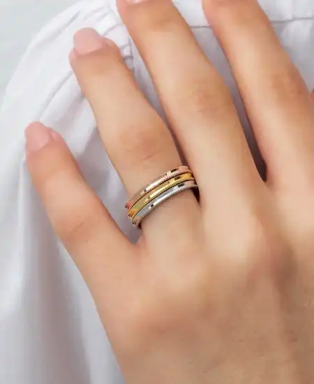 Gümüş 3 Renk Ajda Kadın Yüzük