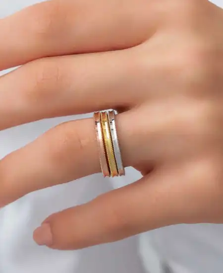 Gümüş 3 Renk Ajda Kadın Yüzük