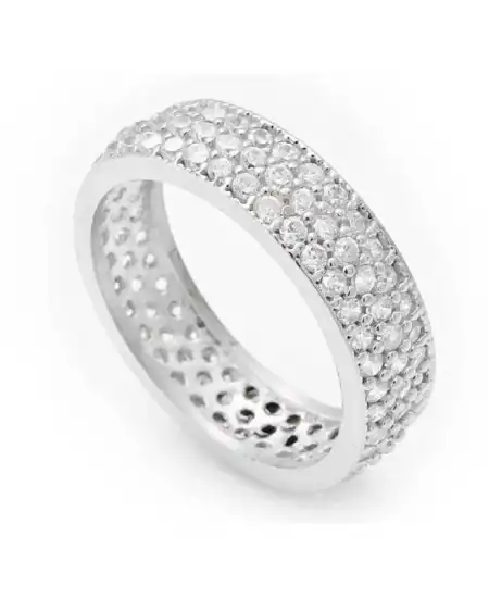 Gümüş 3 Sıra Beyaz Tamtur Bayan Alyans Yüzük