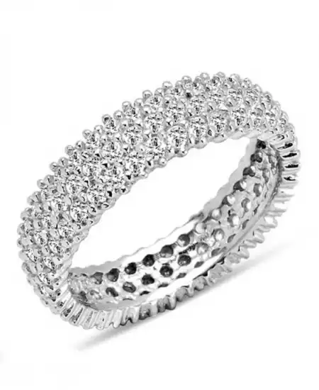 Gümüş 3 Sıra Beyaz Tamtur Bayan Alyans Yüzük