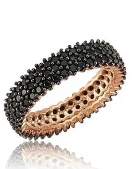 Gümüş 3 Sıra Siyah Tamtur Bayan Alyans Yüzük