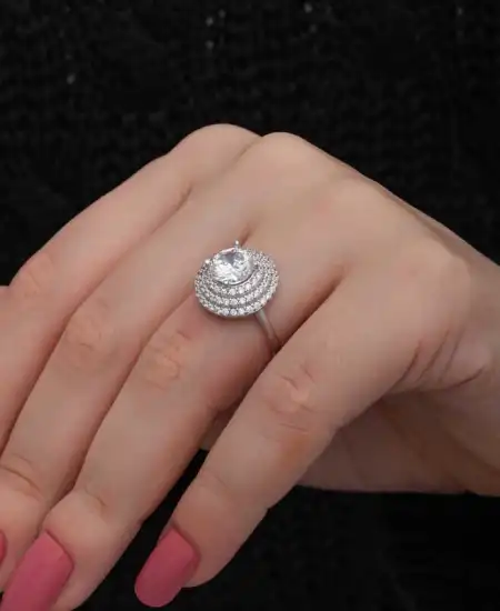 Gümüş 3 Sıra Taşlı Anturaj Kadın Yüzük