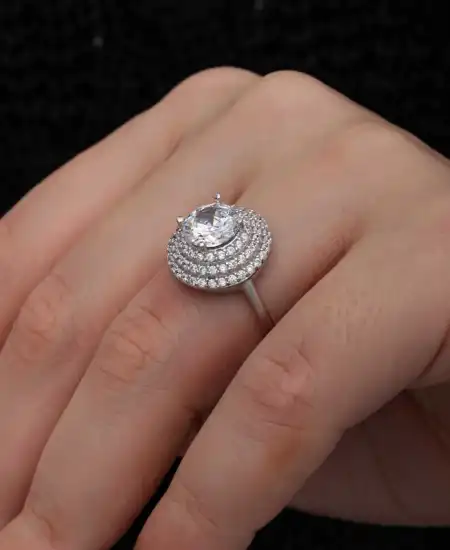 Gümüş 3 Sıra Taşlı Anturaj Kadın Yüzük