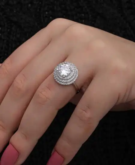 Gümüş 3 Sıra Taşlı Anturaj Kadın Yüzük