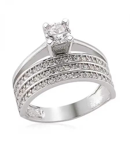 Gümüş 3 Sıralı Tek Taş Bayan Yüzük