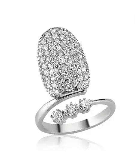 Gümüş 3 Taş Tırnak Yüzük