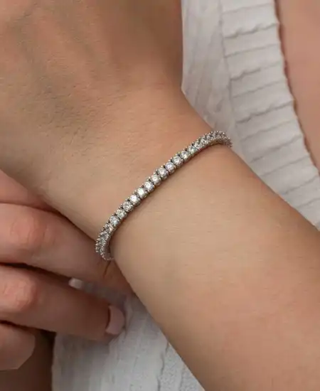 Gümüş 3.5 Mm Beyaz Taşlı Su Yolu Kadın Bileklik