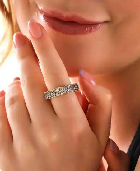 Gümüş 4 Sıra Kare Tamtur Kadın Yüzük