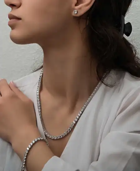 Gümüş 5 Mm Beyaz Taşlı Su Yolu Kadın Set