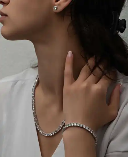 Gümüş 5 Mm Beyaz Taşlı Su Yolu Kadın Set