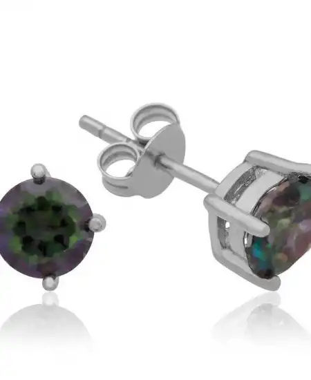 Gümüş 6 Mm Mistik Topaz Çivili Küpe