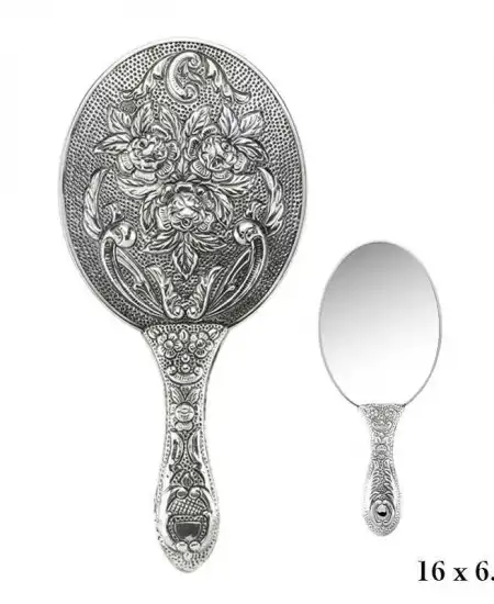 Gümüş 925 Ayar Gül Desenli El Aynası