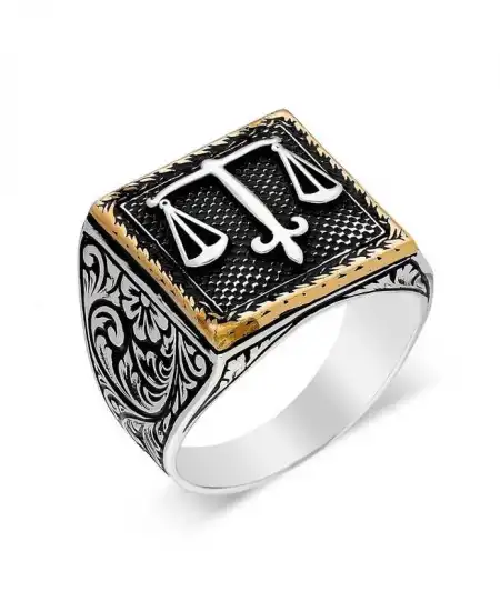 Gümüş Adalet Terazisi Erkek Yüzük