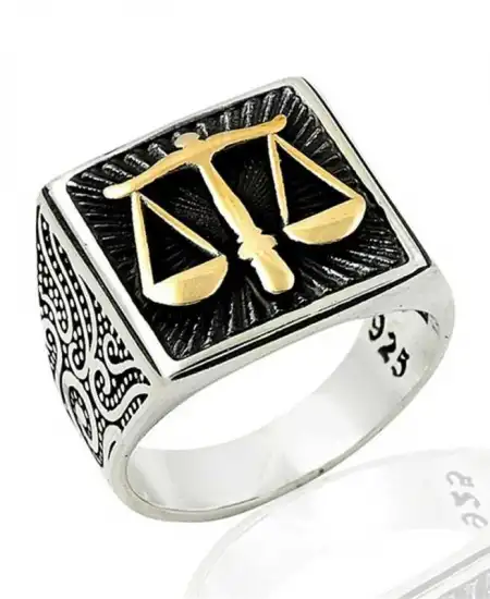 Gümüş Adalet Terazisi Erkek Yüzük