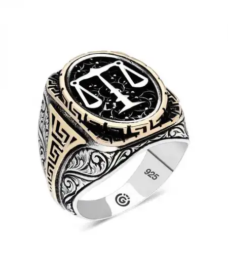 Gümüş Adalet Terazisi Oval Erkek Yüzük