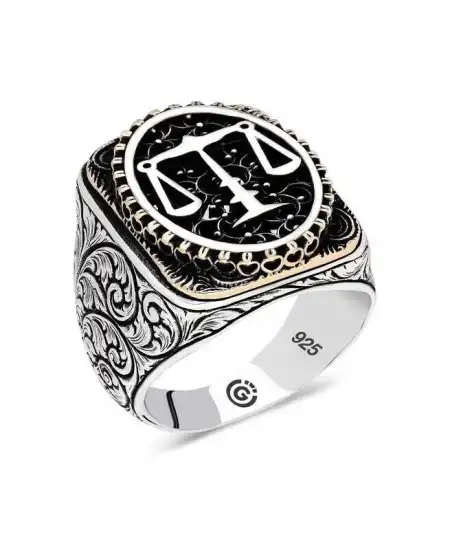 Gümüş Adalet Terazisi Oval Erkek Yüzük