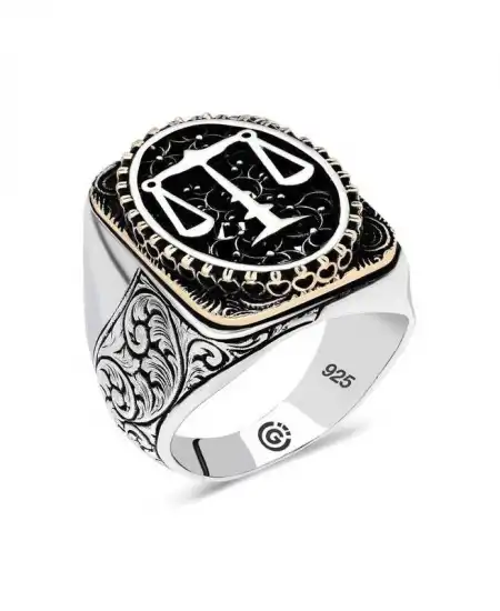 Gümüş Adalet Terazisi Oval Erkek Yüzük