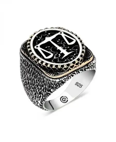 Gümüş Adalet Terazisi Oval Erkek Yüzük