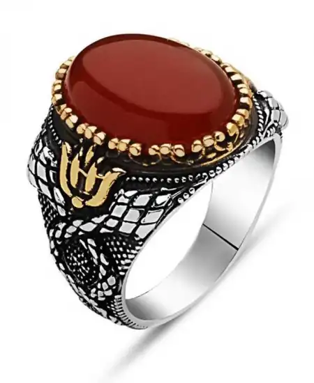 Gümüş Akik Taşlı Erkek Yüzük