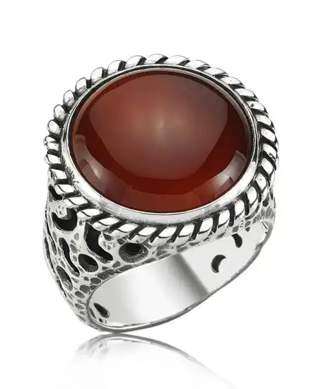 Gümüş Akik Taşlı Erkek Yüzük