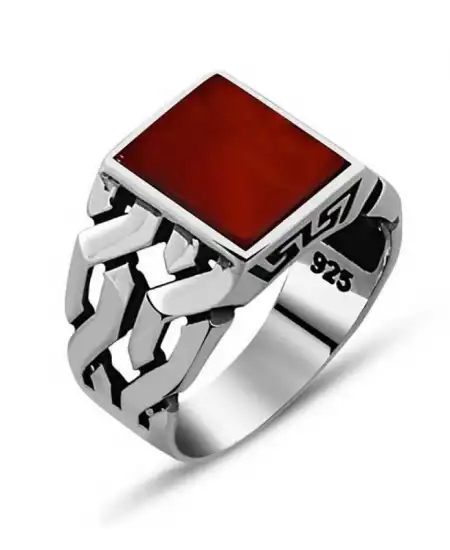 Gümüş Akik Taşlı Erkek Yüzük