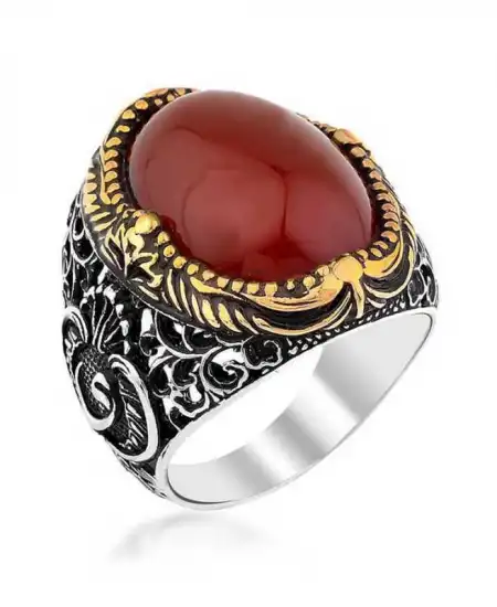 Gümüş Akik Taşlı Erkek Yüzük