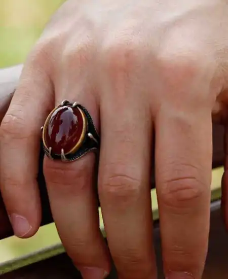 Gümüş Akik Taşlı Kartal Pençesi Erkek Yüzük