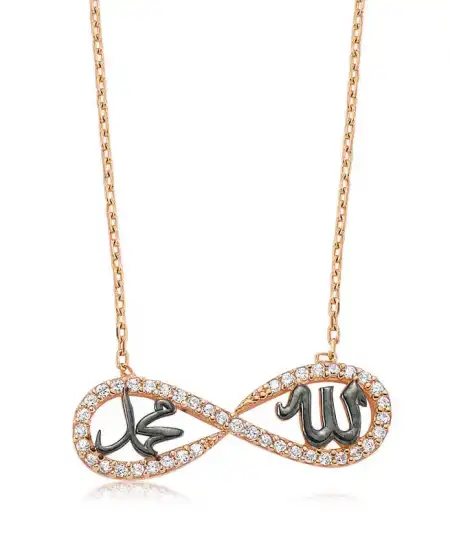 Gümüş Allah Muhammed Yazılı Sonsuzluk Kolye