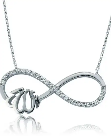 Gümüş Allah Yazılı Sonsuzluk Bayan Kolye