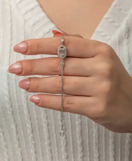 Gümüş Altıgen Baget Taşlı Kadın Bileklik