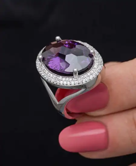 Gümüş Ametist Taşlı  Kadın Yüzük