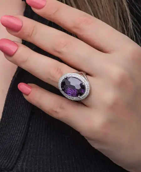 Gümüş Ametist Taşlı  Kadın Yüzük
