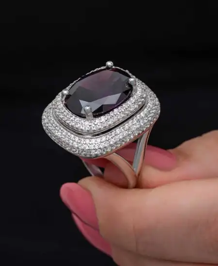 Gümüş Ametist Taşlı Kadın Yüzük