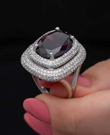 Gümüş Ametist Taşlı Kadın Yüzük
