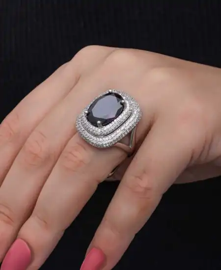 Gümüş Ametist Taşlı Kadın Yüzük