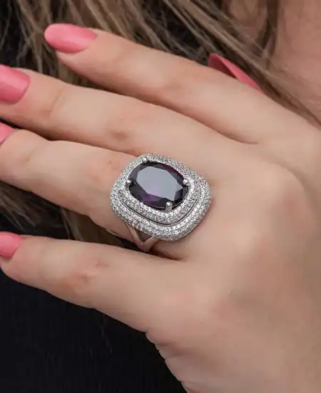 Gümüş Ametist Taşlı Kadın Yüzük