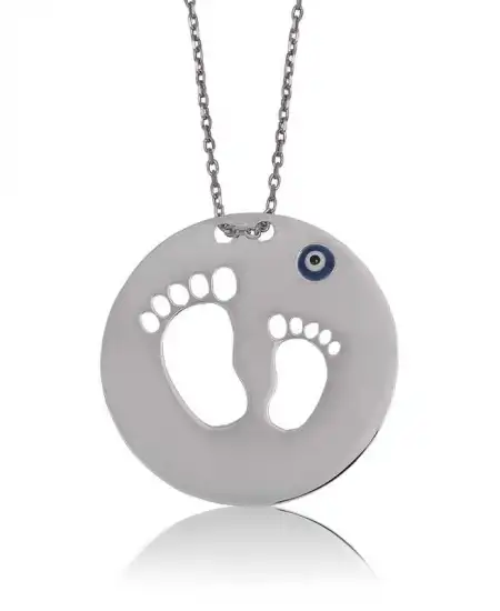 Gümüş Anne Bebek Ayak İzi Bayan Kolye