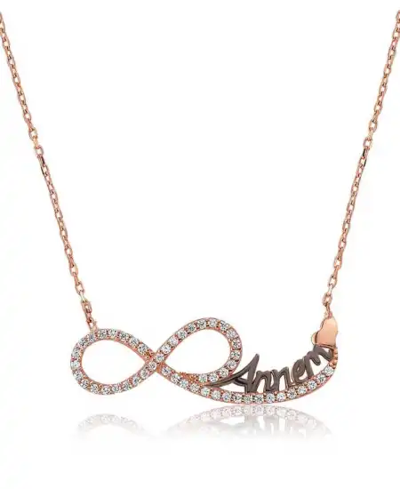 Gümüş Annem Yazılı Sonsuzluk Bayan Kolye
