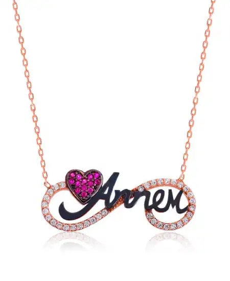 Gümüş Annem Yazılı Sonsuzluk Bayan Kolye