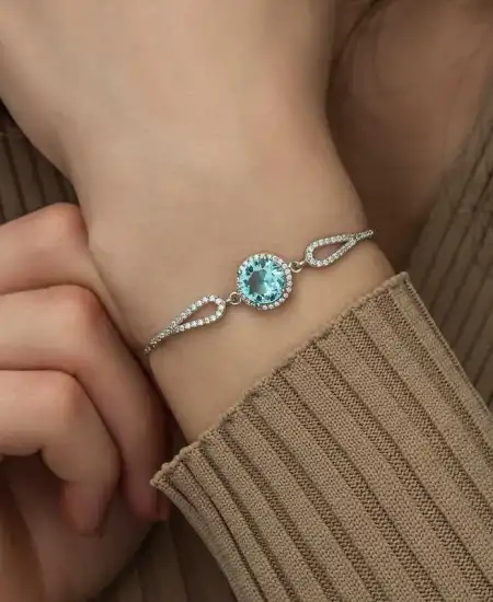 Gümüş Aquamarine Bayan Bileklik