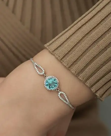 Gümüş Aquamarine Bayan Bileklik