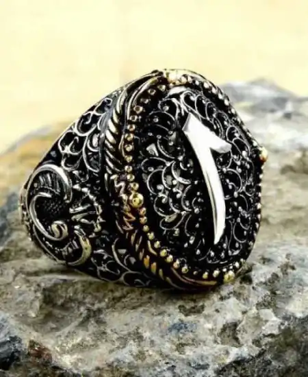 Gümüş Arapça Elif Yazılı Erkek Yüzük