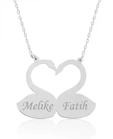 Gümüş Aşık Kuğular Plaka Kolye