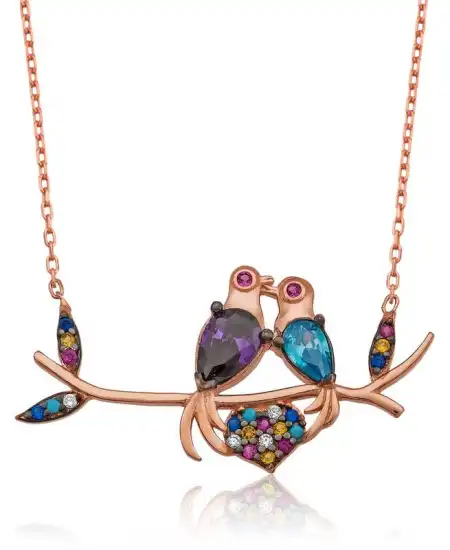 Gümüş Aşık Kumru Kuşlar Kolye