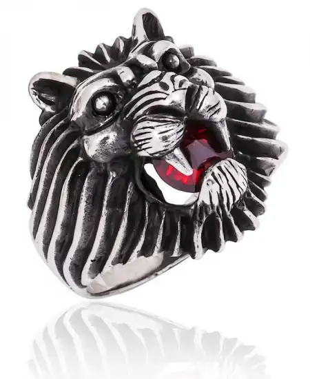 Gümüş Aslan Kafası Erkek Yüzük