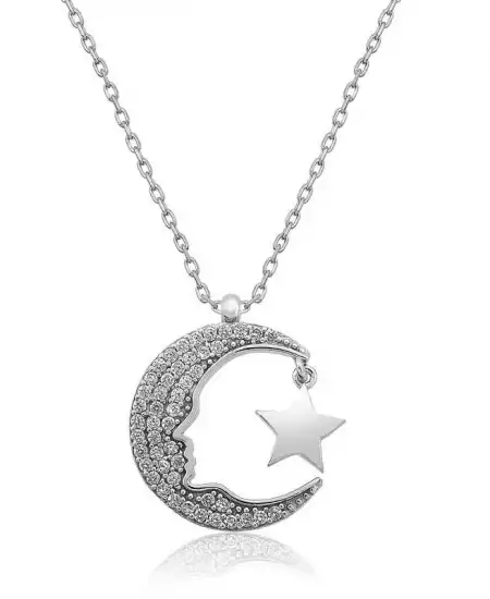 Gümüş Atatürk Silüeti Ay Yıldız  Bayan Kolye