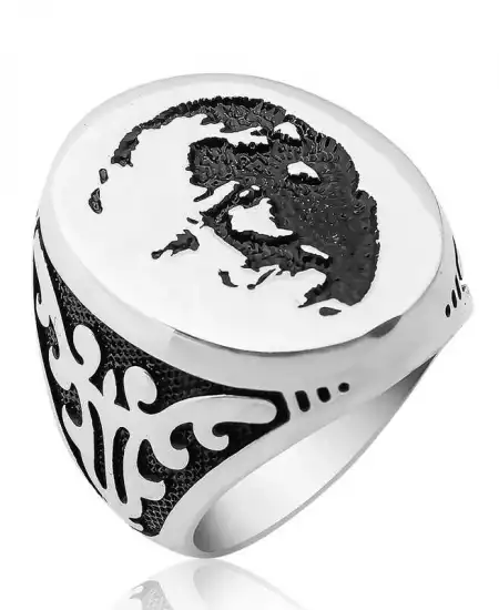 Gümüş Atatürk Silüeti Erkek Yüzük