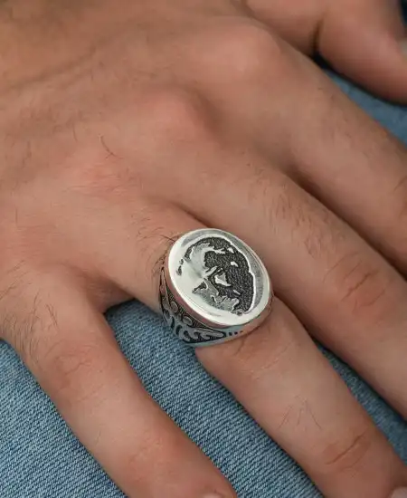 Gümüş Atatürk Silüeti Erkek Yüzük